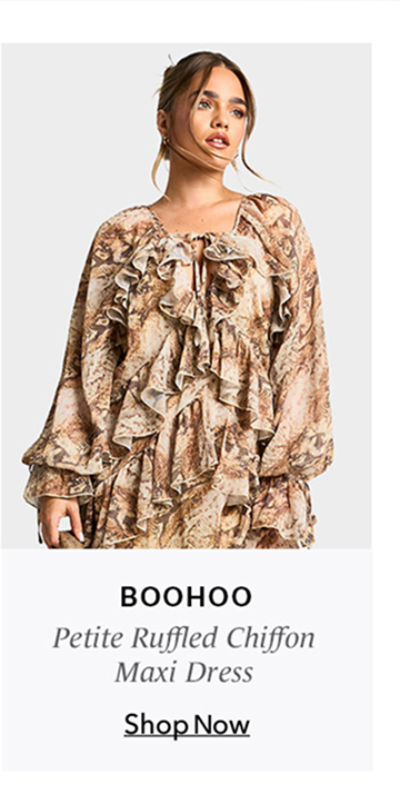 Boohoo Petite Snakeskin Ruffled Chiffon Maxi Dress